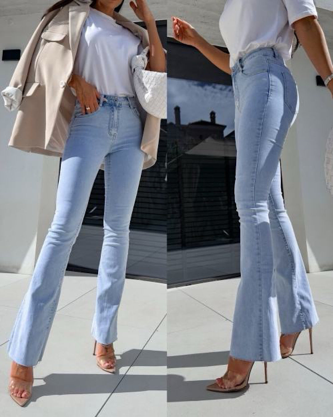 Jeansy rozciągliwe, rozszerzane, jasnoniebieskie