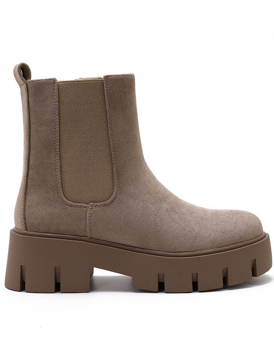 Beżowe botki Chelsea ze sztucznego zamszu