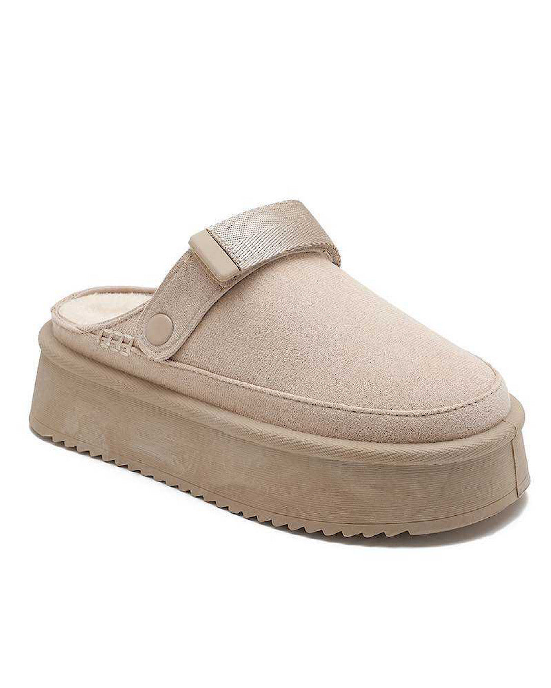 Beżowe buty na platformie ze sztucznego zamszu