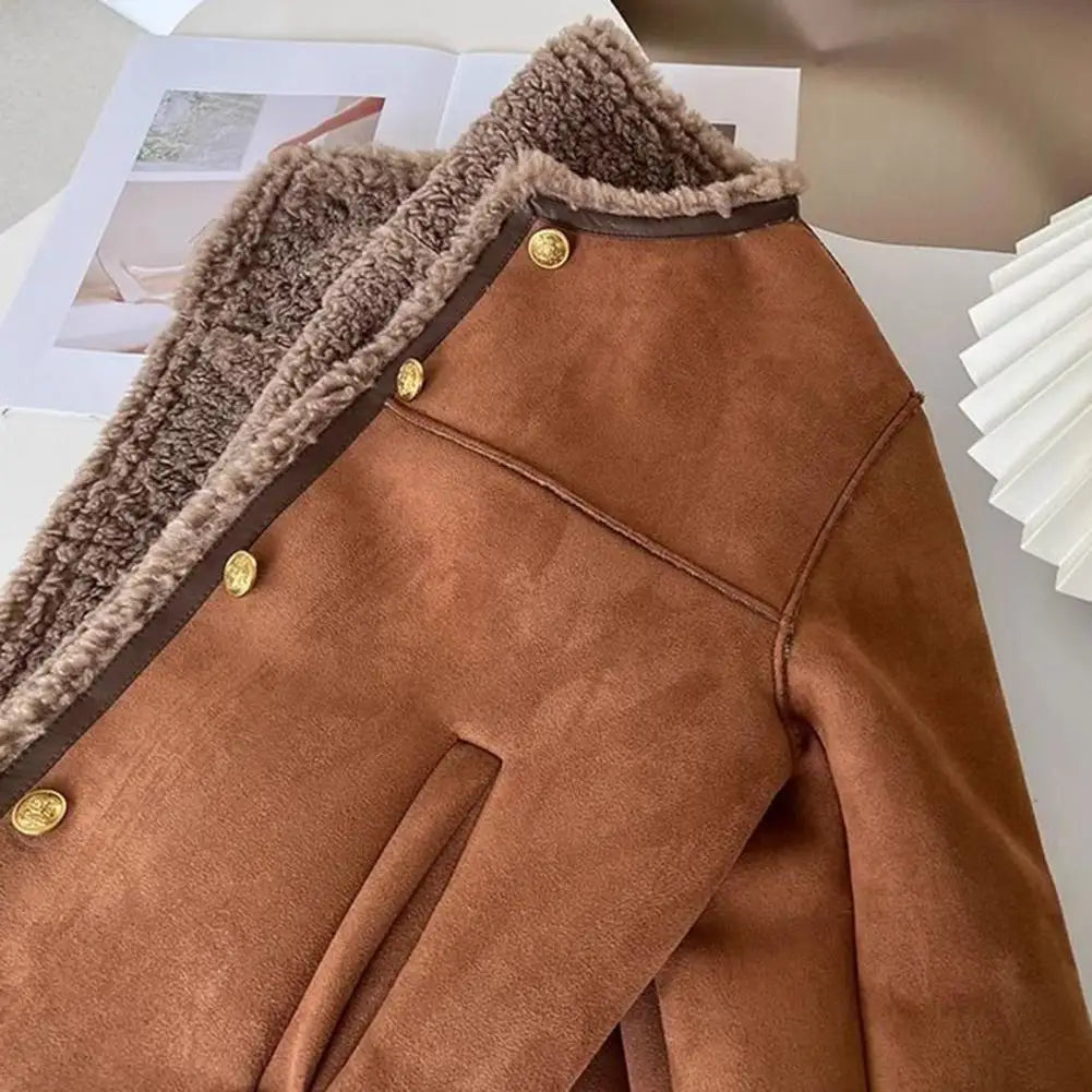 Pluszowa kurtka z okrągłym dekoltem