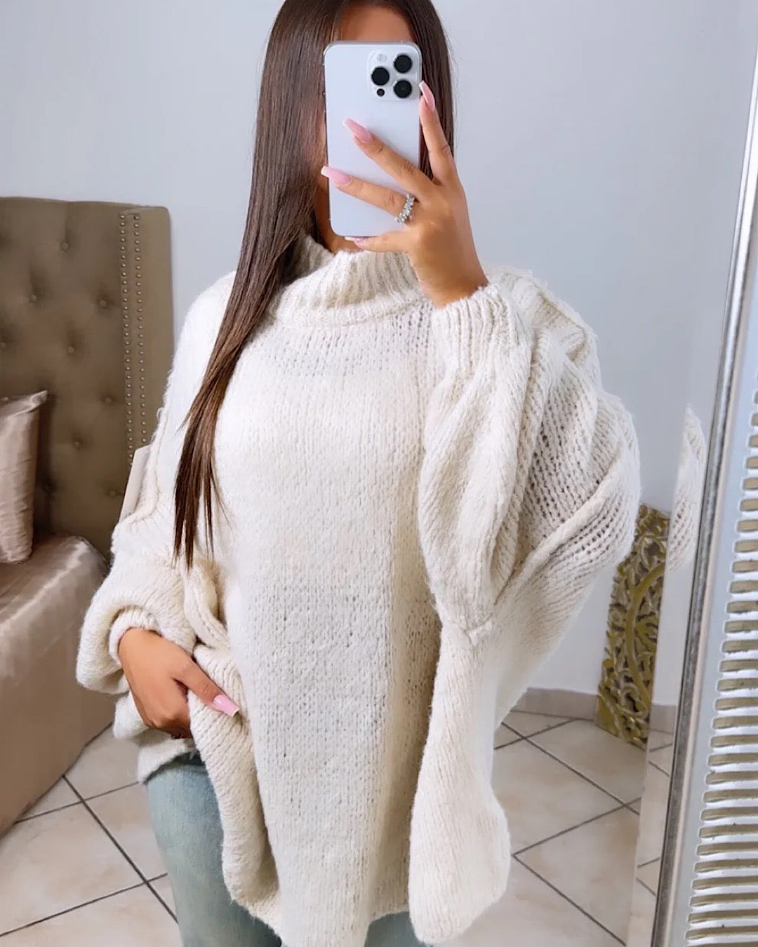 Cream Oversized Knit Dress