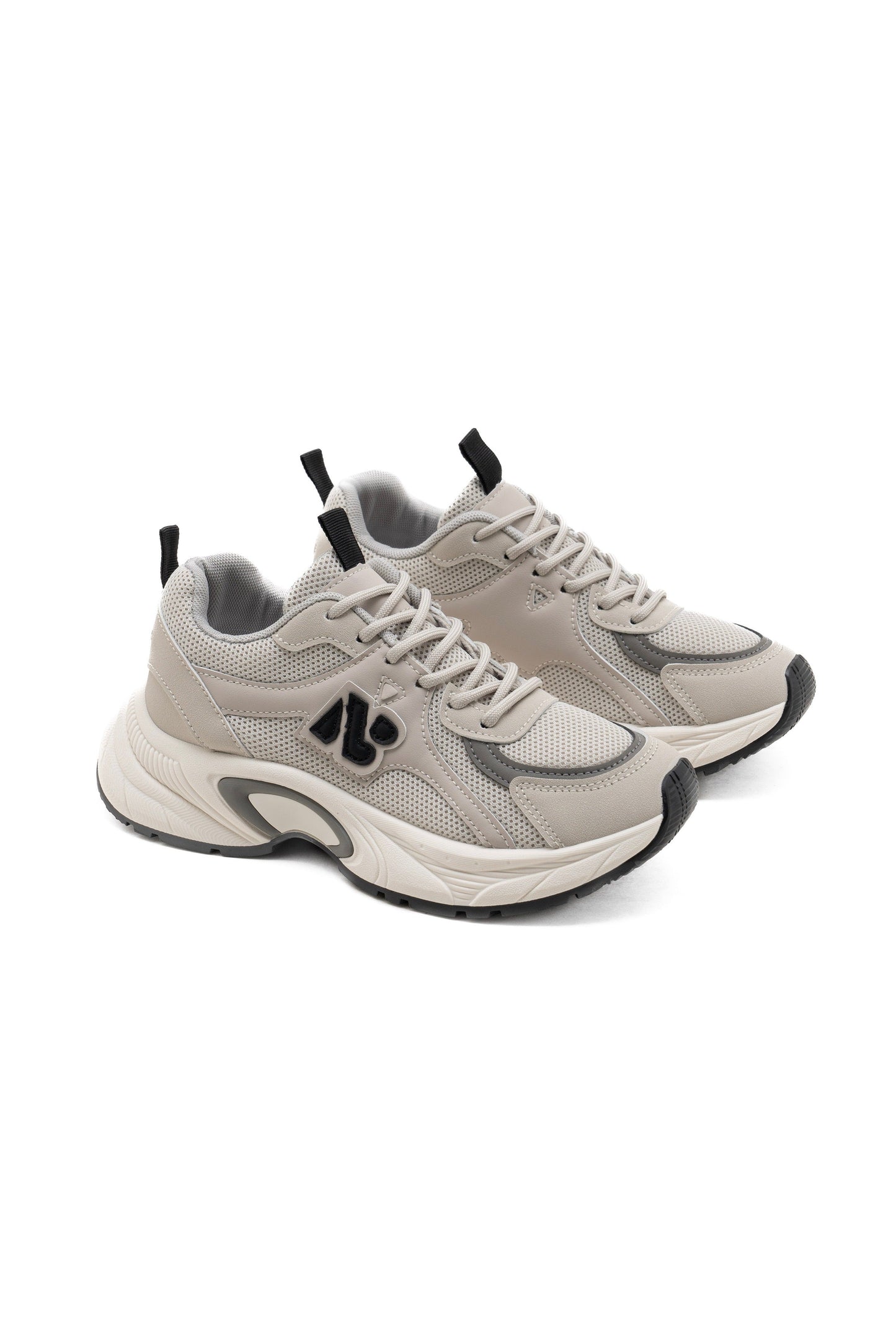 Grey with  Beige Lace Up Trainers