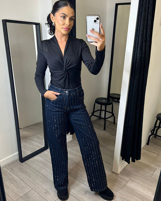 Straight Leg Blue Diamond Embellished Jeans