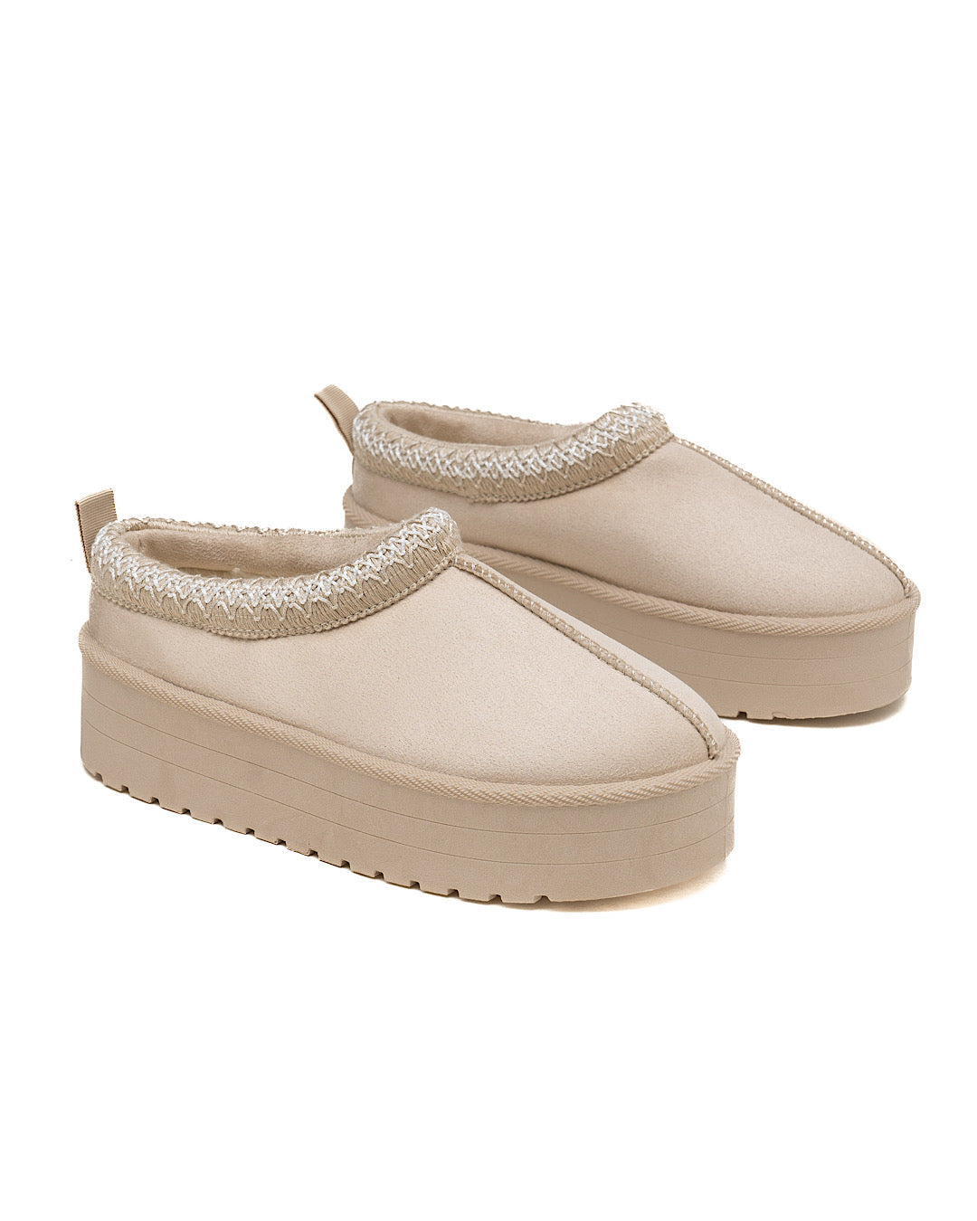 Beige Faux Suede Platform Boots