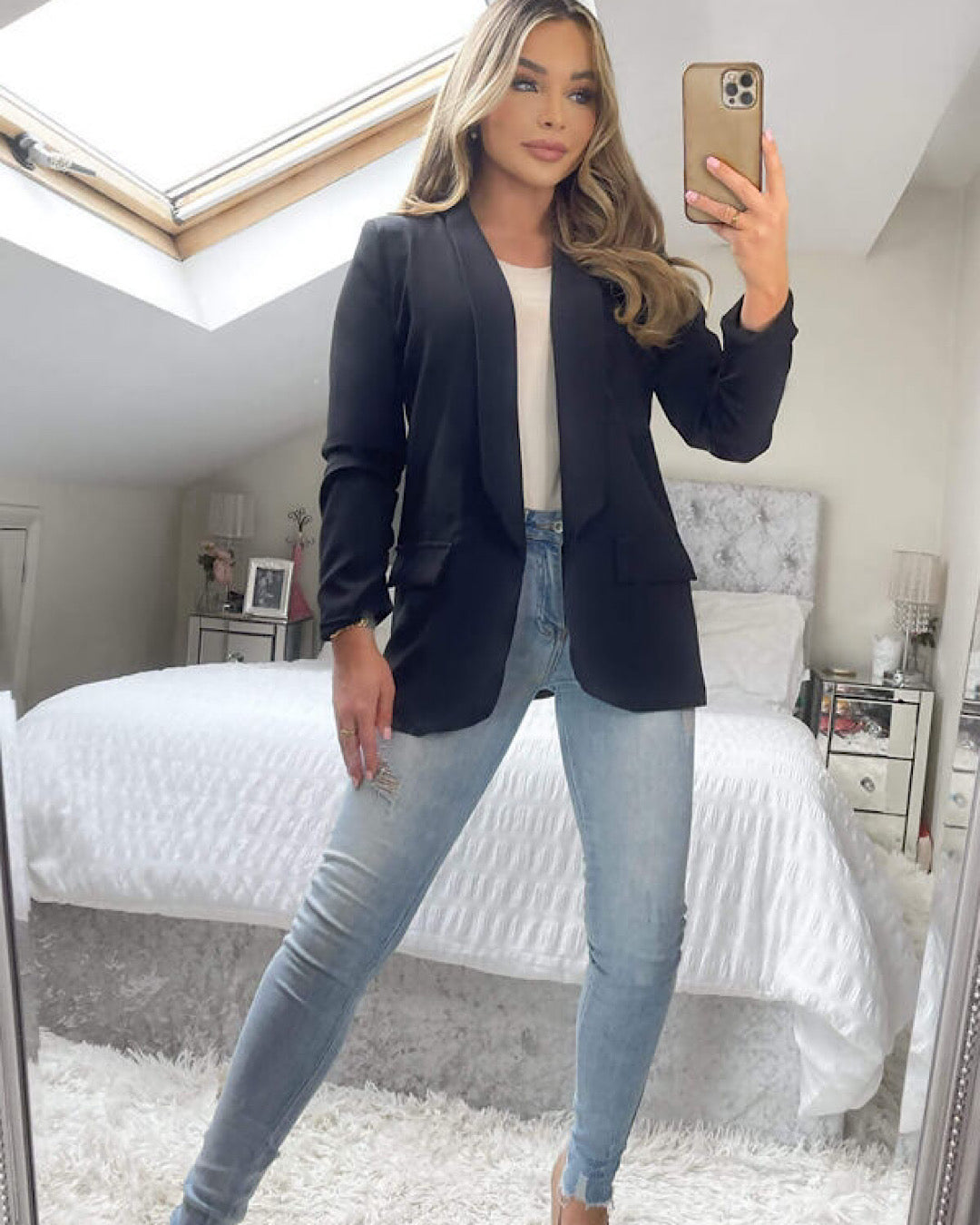 Black Ruched Sleeve Blazer