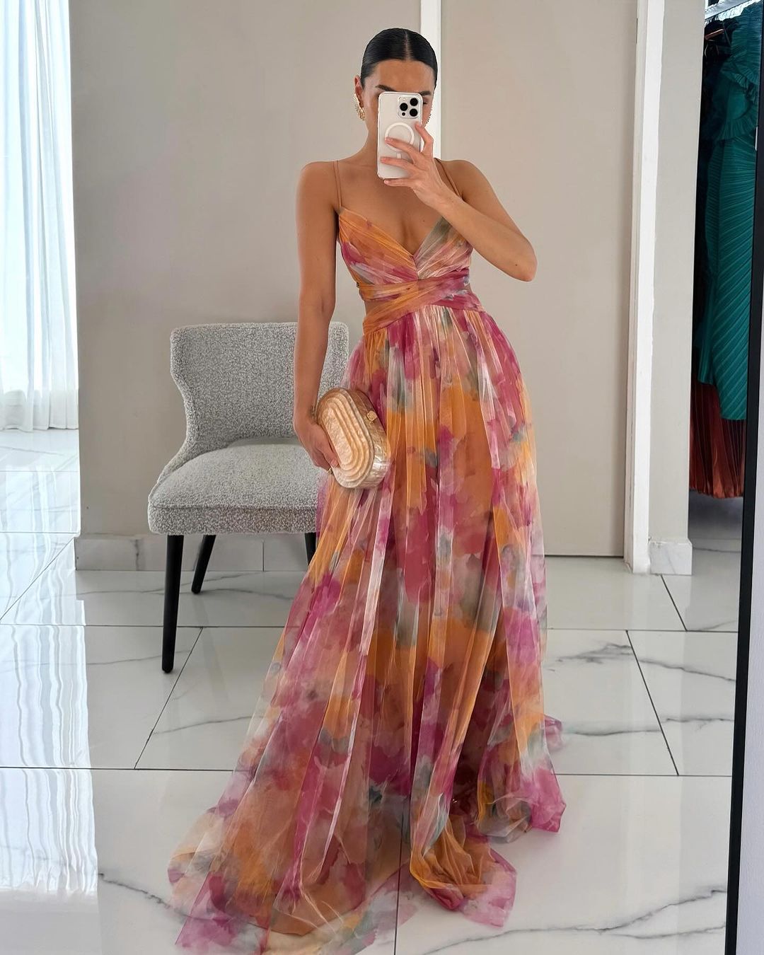 Arabel – Rochie de Damă Elegantă Lungă cu Imprimeu Floral 