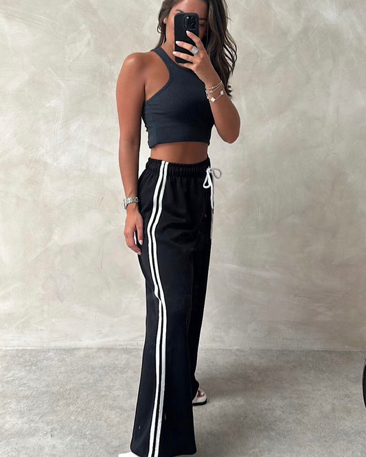 Black Joggers with White Side Stripes