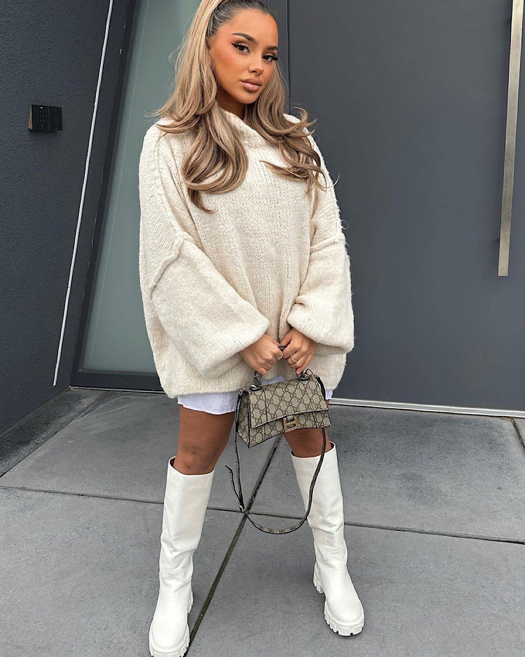 Cream Oversized Knit Dress