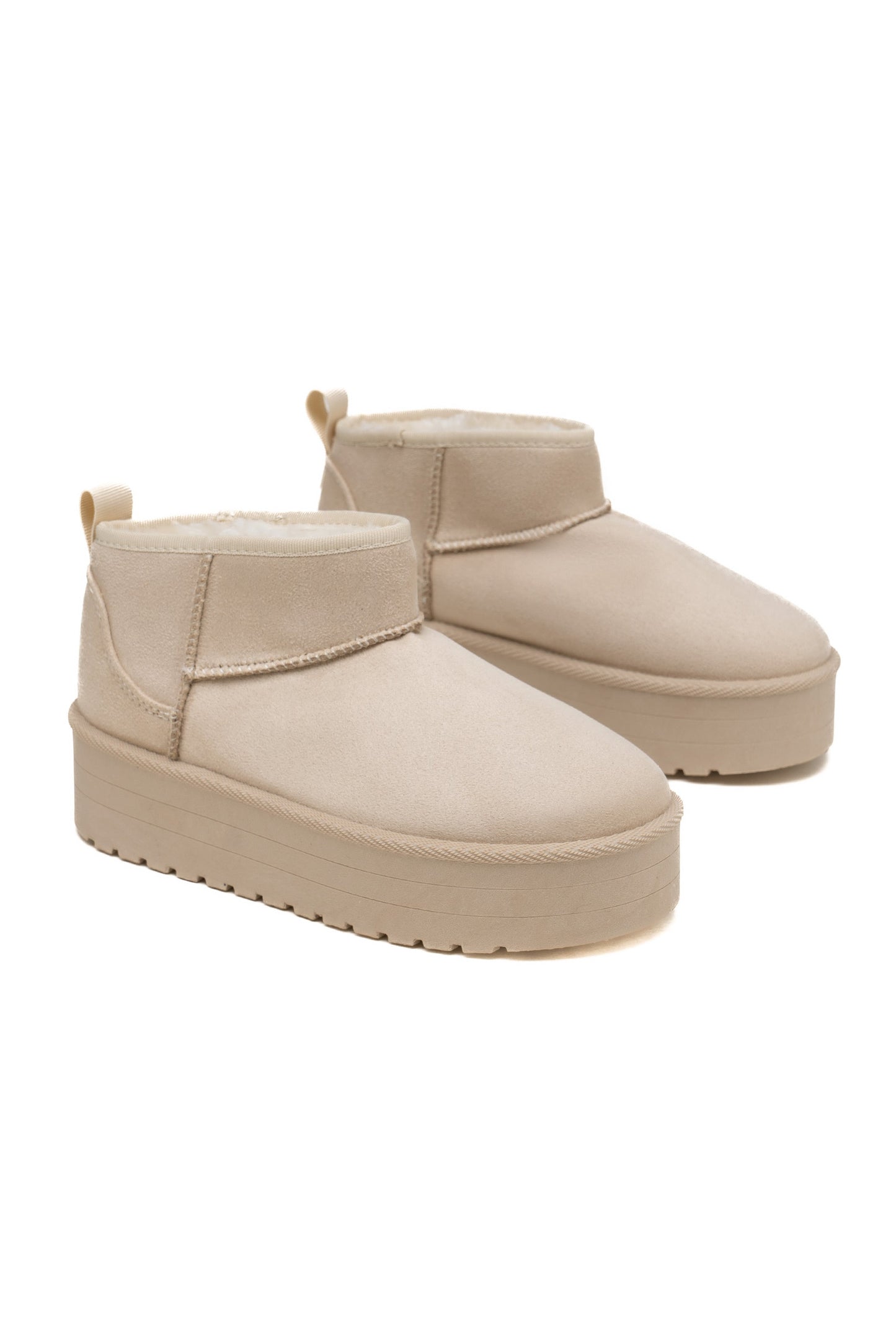 Beige Faux Suede Platform Boots