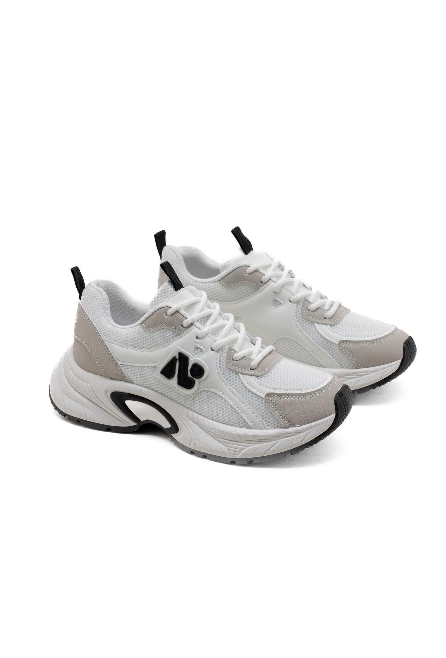 White with Black Lace Up Trainers
