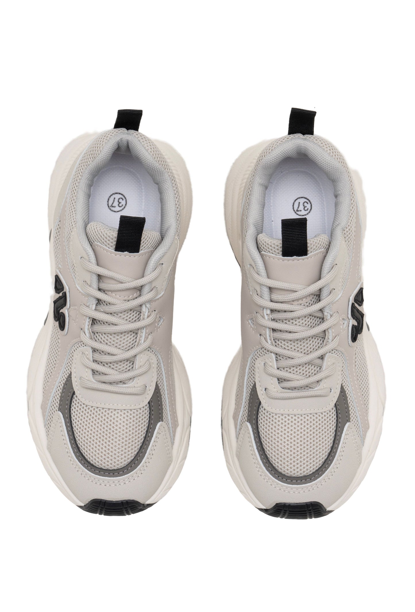 Grey with  Beige Lace Up Trainers