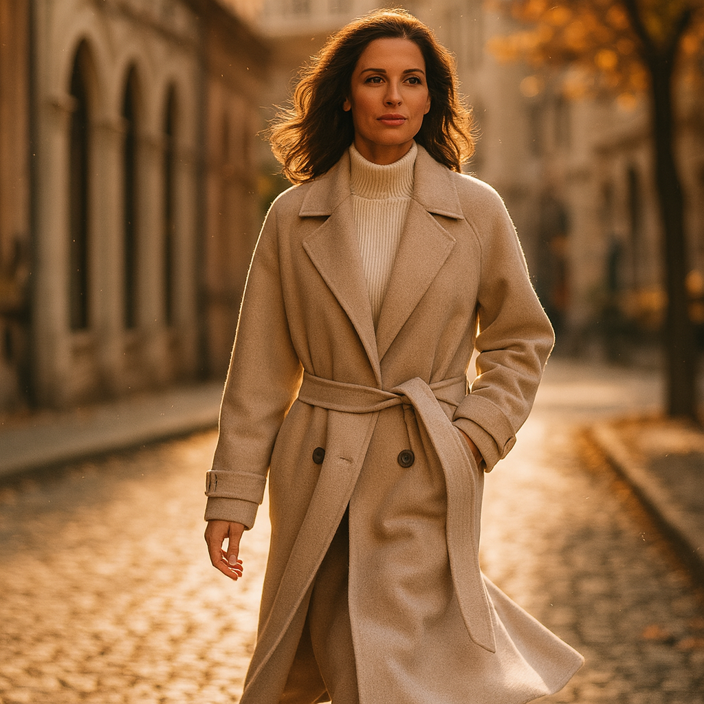 Jauceline – Palton Damă Lung din Lână cu Curea Elegancki pentru Iarnă 