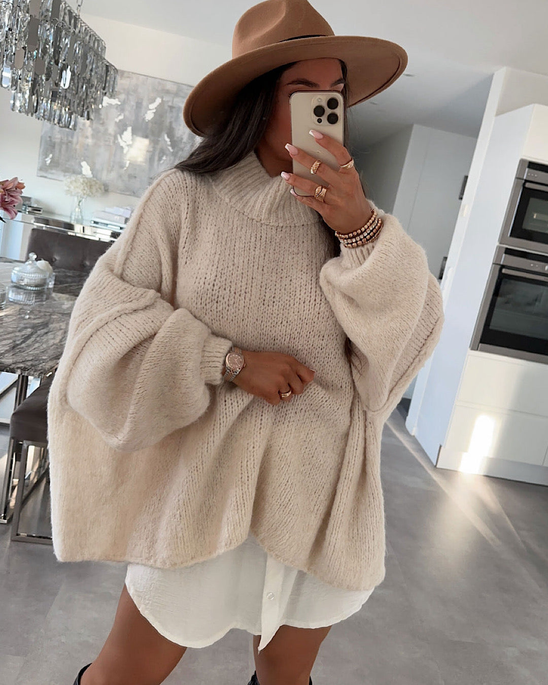 Cream Oversized Knit Dress