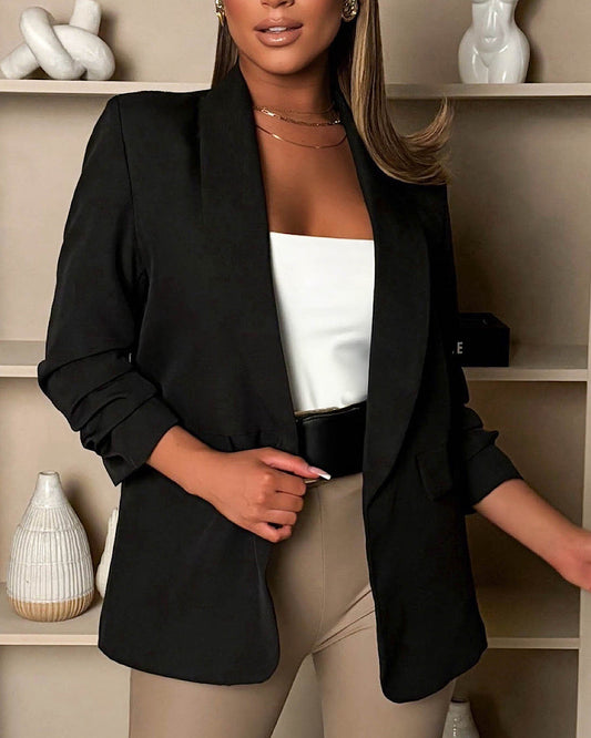 Black Ruched Sleeve Blazer