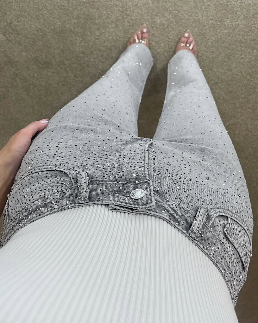 Premium Diamanté Grey Denim Jeans