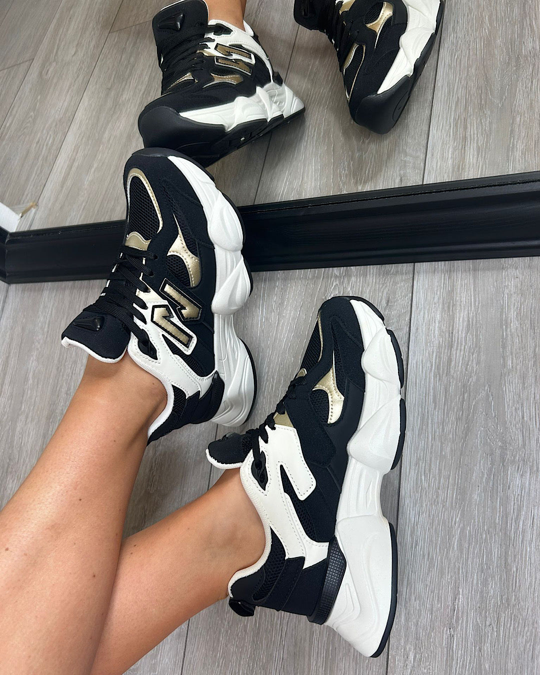 Black Beige Chunky Lace Up Trainers