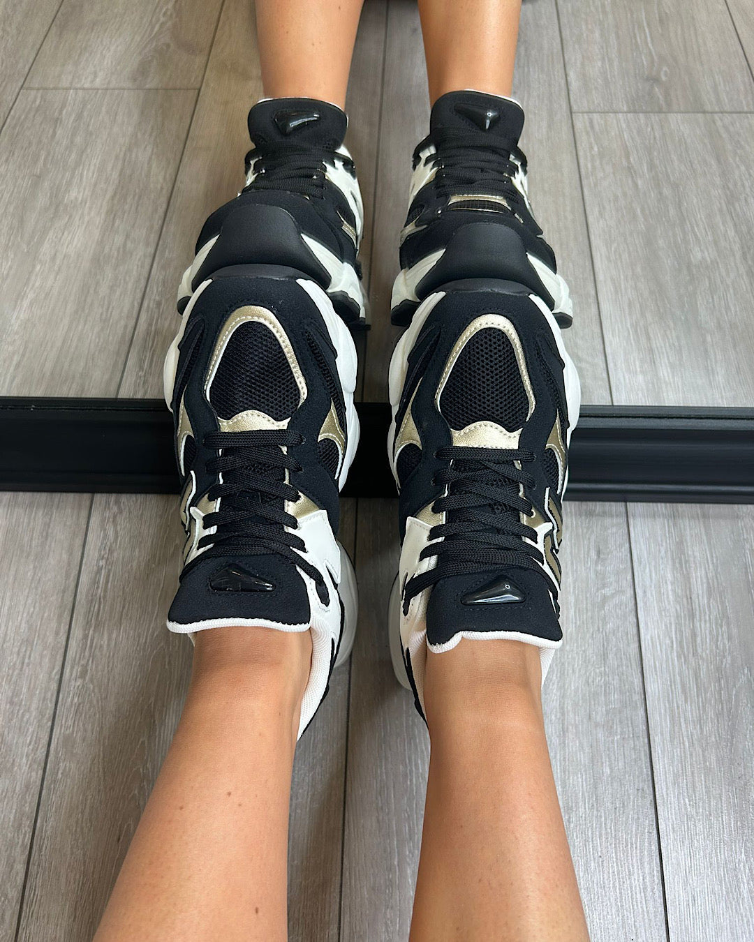 Black Beige Chunky Lace Up Trainers