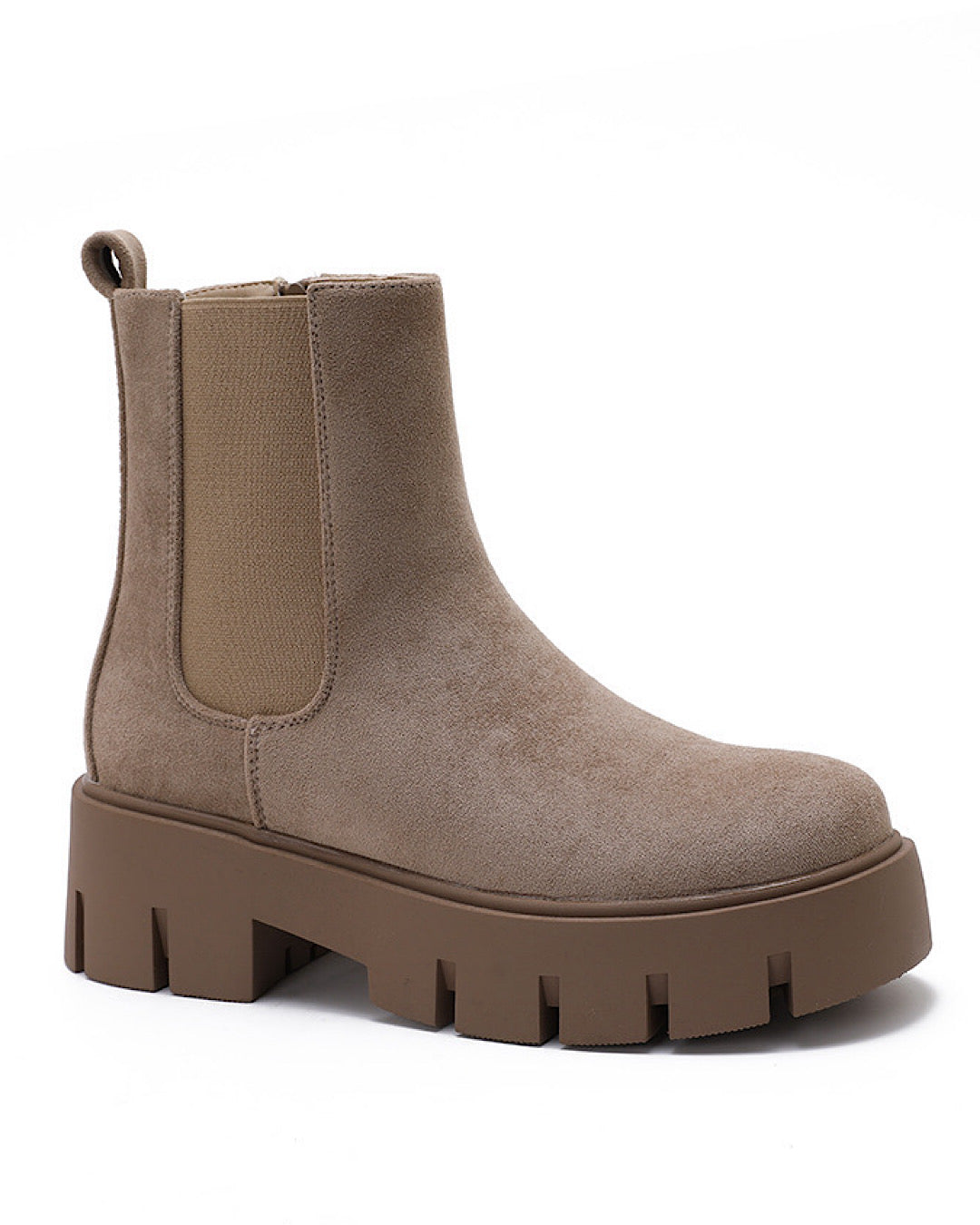 Beige Faux Suede Chelsea Boots