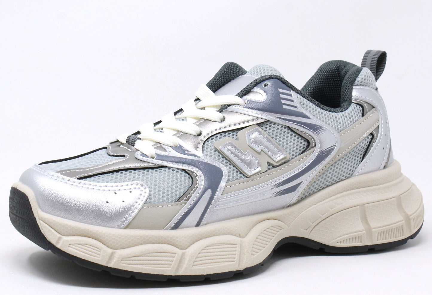 Silver Grey with Beige Lace Up Trainers