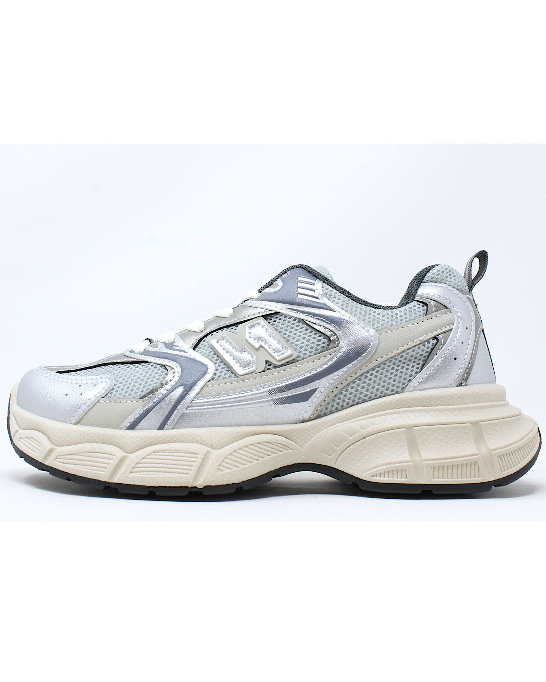 Silver Grey with Beige Lace Up Trainers