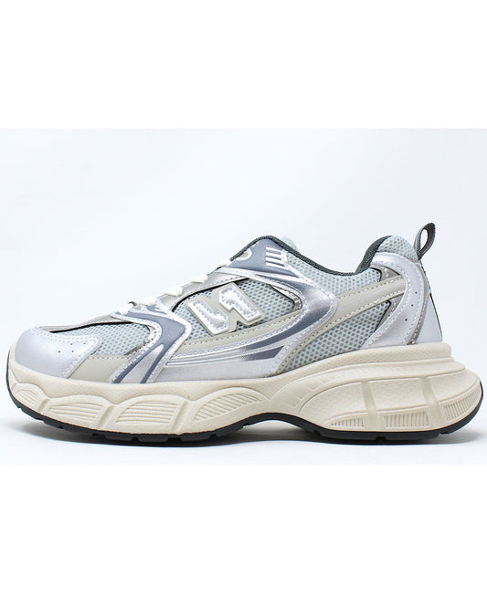Silver Grey with Beige Lace Up Trainers