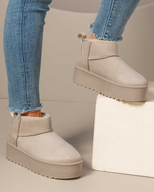Beige Faux Suede Platform Boots