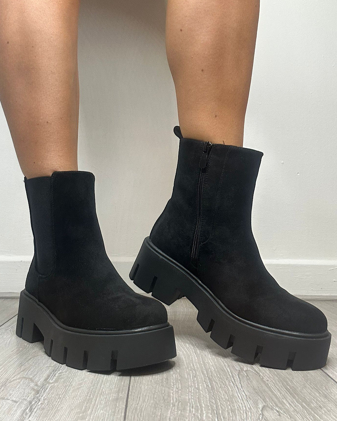 Black Faux Suede Chelsea Boots
