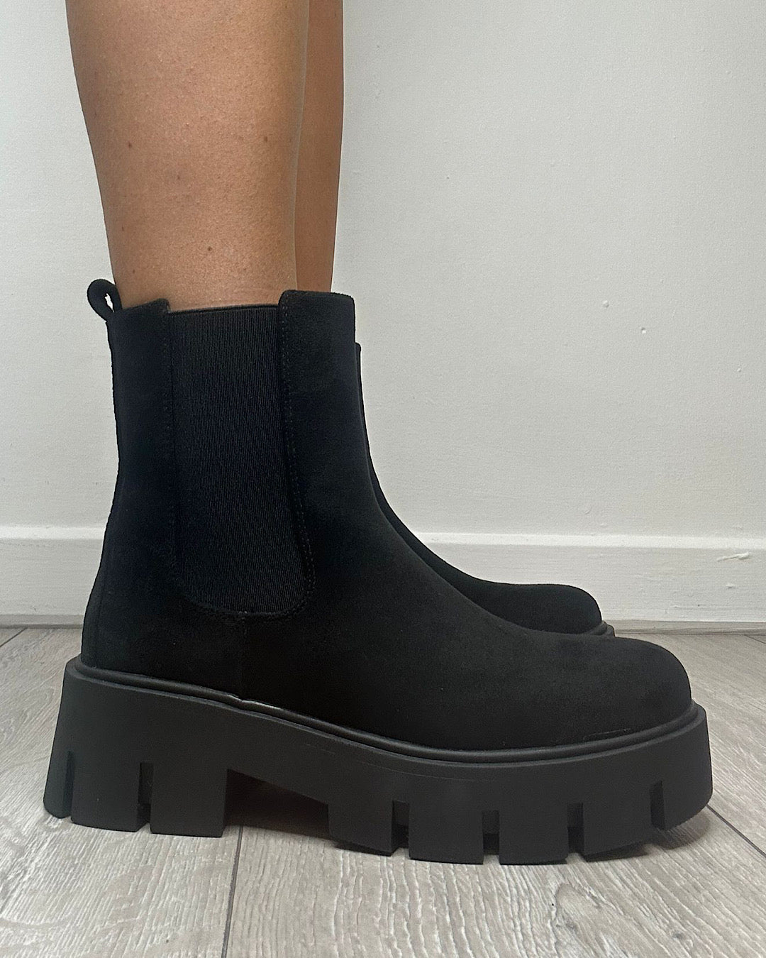 Black Faux Suede Chelsea Boots