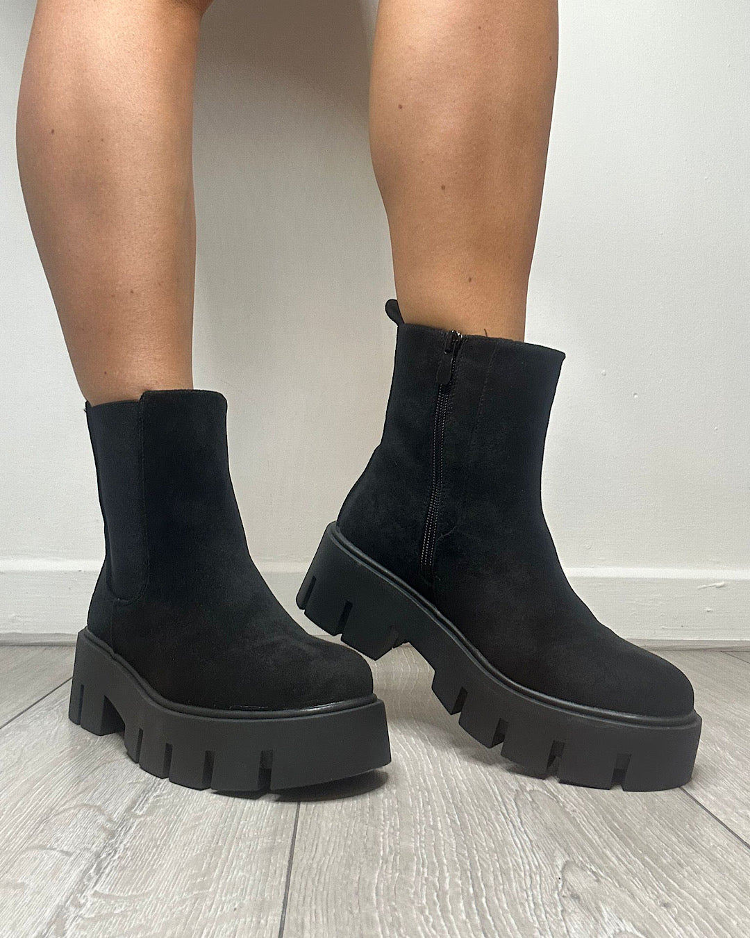 Black Faux Suede Chelsea Boots