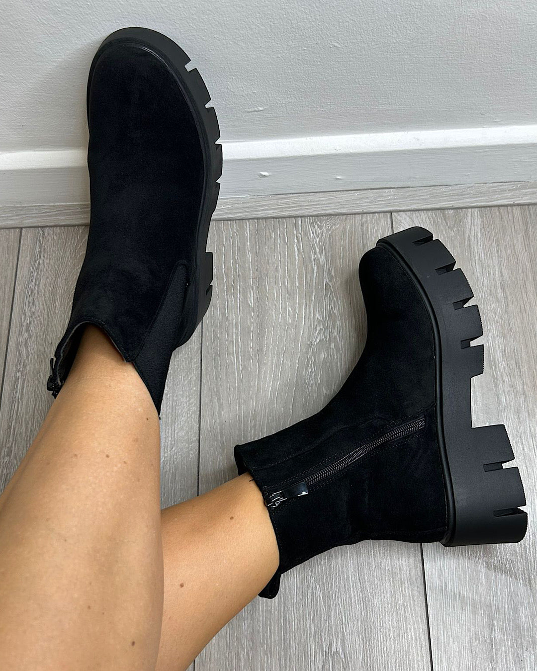 Black Faux Suede Chelsea Boots