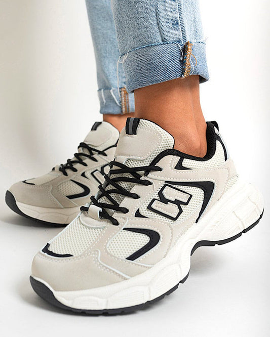 Grey Beige Chunky Lace Up Trainers