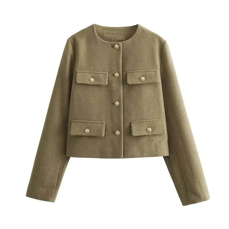 Elegant Button-Down Tweed Jacket
