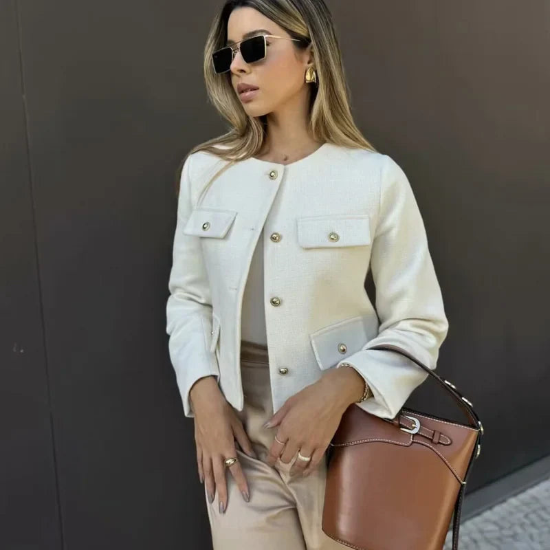 Elegant Button-Down Tweed Jacket