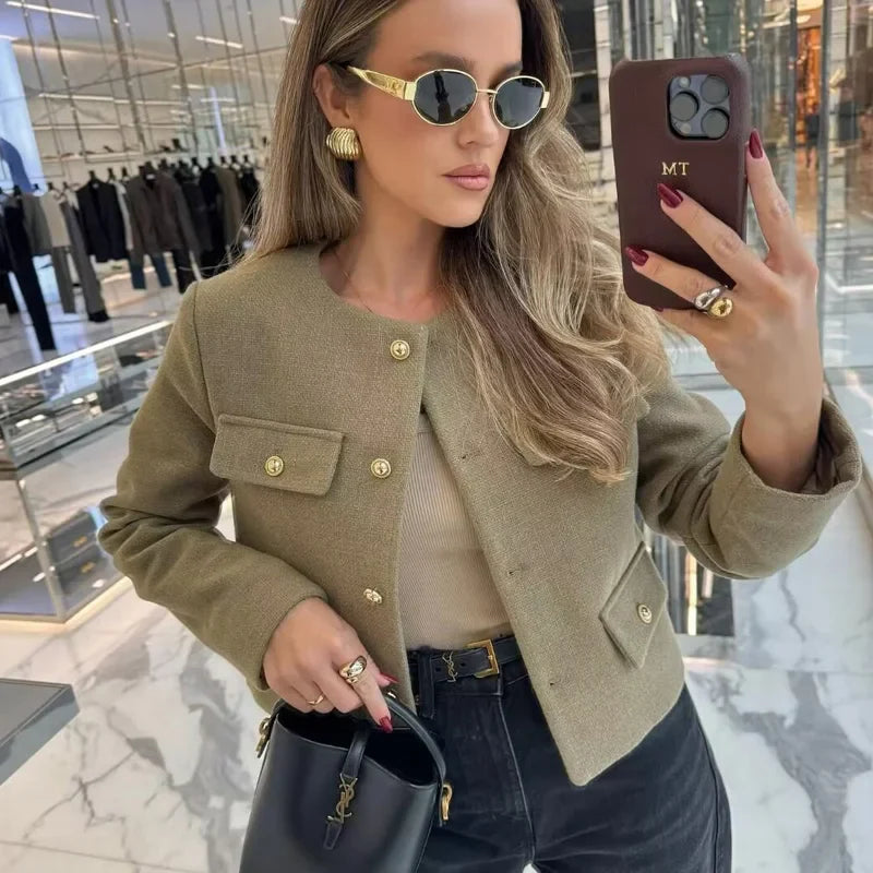 Elegant Button-Down Tweed Jacket