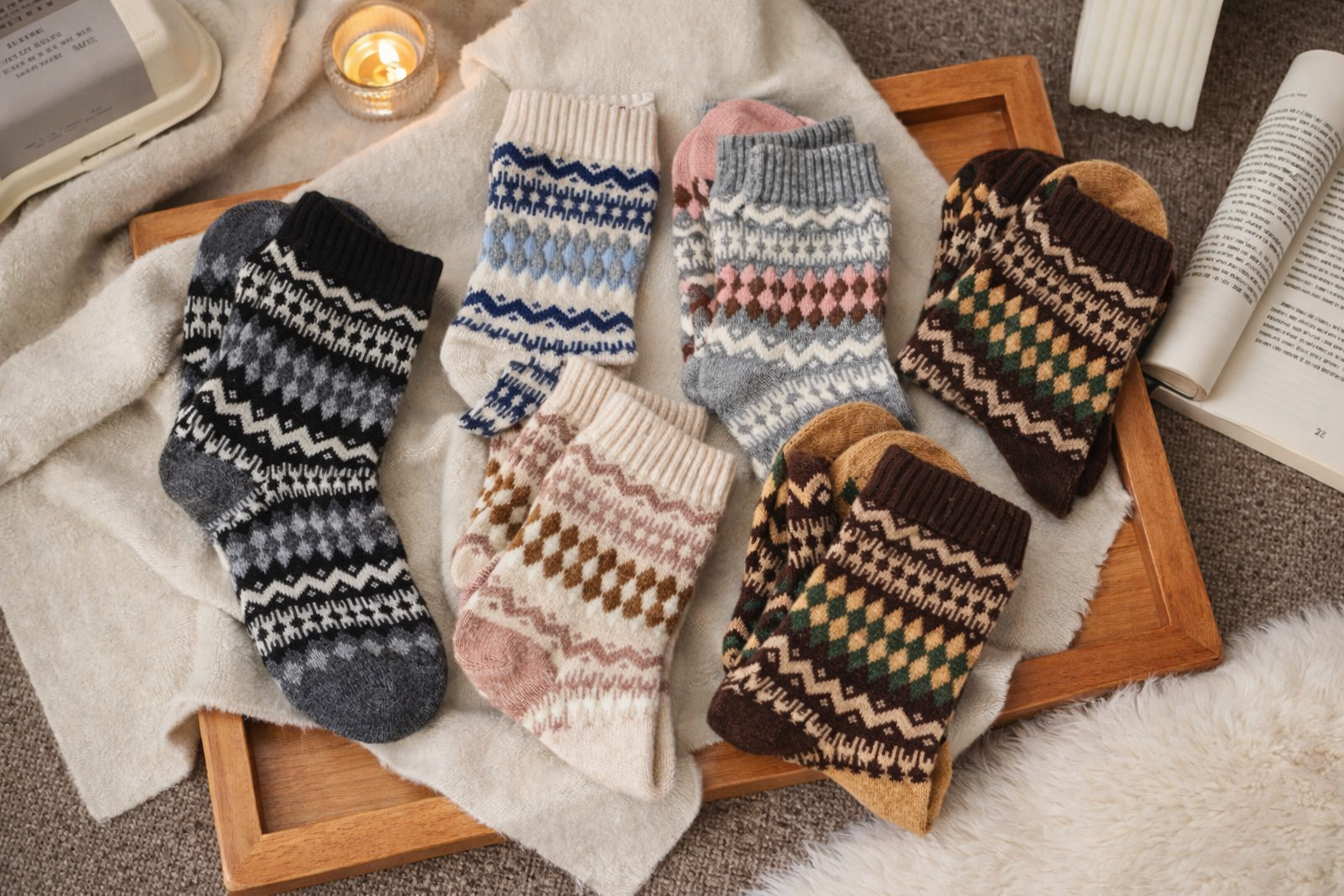 Skarpetki Wełniane "Nordic Heritage" – Wzór Żakardowy (Vintage)